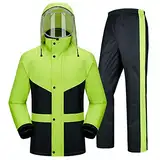 Regenanzug für Herren Damen Regenkleidung Jacke Hosen Wasserdicht Set Hohe Sichtbarkeit Winddicht Hooded Regenmantel Arbeit Motorrad Golf Angeln (L)