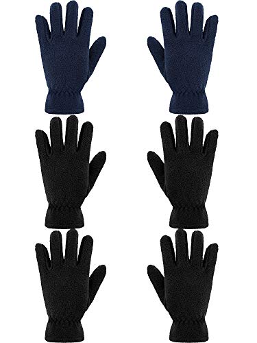 SATINIOR 3 Paar Kinder Fleece Handschuhe Winter Weiche warme Handschuhe für Jungen Outdoor Aktivitäten (Schwarz, Marine, 8-12 Jahre)