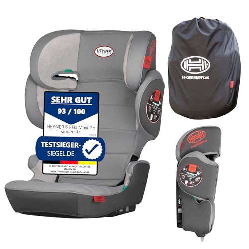 HEYNER® Faltbarer Kindersitz mit Isofix, Autokindersitz für Kinder von 100-150cm, 14-Fach verstellbare Kopfstütze grau