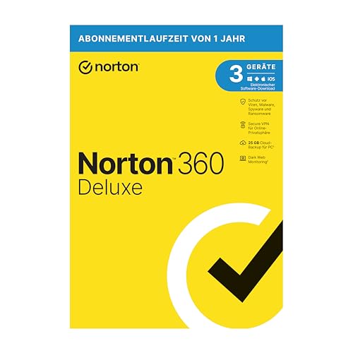 Norton 360 Deluxe 2022 | 3 Geräte | Antivirus | Unlimited Secure VPN und Passwort-Manager | 1 Jahr | PC/Mac/Android/iOS | Aktivierungscode in Originalverpackung