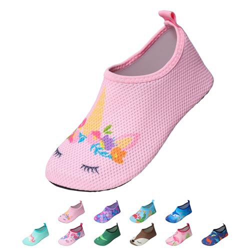 EDOTON Badeschuhe Kinder Mädchen Schwimmschuhe Wasserschuhe Strandschuhe Aquaschuhe Sommer Schwimmschuhe Strandschuhe Leichte Barfußschuhe Schnell Trockene Surfschuhe(EU 28-29,Rosa Pferd)