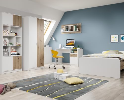 storado.de Jugendzimmer komplett - Set Karla 5-teilig mit einem Bett 140 x 200 Schreibtisch Kleiderschrank Regal Wandboard und Lieferung bis Bordsteinkante Kinderzimmer Jugendzimmemöbel