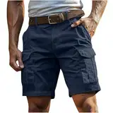 Cargoshorts Herren Kurze Hosen mit Reißverschluss und Knopf Mehrere Taschen Männer Einfarbig Sommer Shorts Klassische geschnittene Sportshorts Outdoorhose