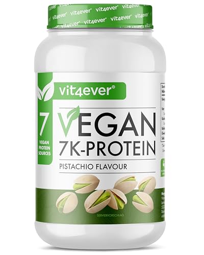 Vegan 7K Protein - 1kg - Pistazie - Rein pflanzliches Eiweißpulver mit Reis-, Mandeln-, Soja-, Erbsen-, Hanf-, Cranberry-, Sonnenblumenprotein