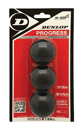 Dunlop Squashbälle Progress Rot, 3 Stück im Blister, für Freizeit- und Hobbyspieler – Speed mittelschnell