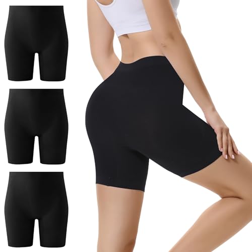 EKSHER Radlerhosen Damen Kurze Sport Shorts Leggins Kurz Damen Unter Rock Schwarz Sommer Hotpants Boxershorts unter Kleid Hoher Taille Sommer für Sport Yoga 3er Pack Schwarz M