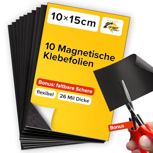 Magnetfolie - 10x15 cm - Magnetfolie Selbstklebend Stark - Magnetplatte - Selbstklebende Magnetplättchen - Kühlschrankmagnete - Magnetpapier - Selbstklebende Magnete zum Basteln, für Fotos - 10 Stück