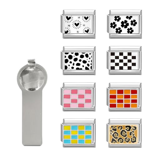 Menore Italian Charm Bracelet Silber, 9Pcs Italian Charms Armband Set mit Öffnungswerkzeug, DIY Abnehmbar 9mm Edelstahl Module für Italienische Armbänder, Geschenk für Frauen Mädchen