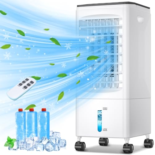 Klimaanlage Mobile Klimagerät Mobil Klimaanlage Ohne Abluftschlauch Luftkühler Ventilator mit Wasserkühlung 5.5L Wassertank Verdunstungskühler Energiesparend 60W 7h Timer Oszillierend