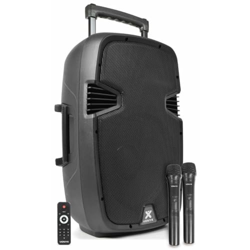 VONYX SPJ-PA912 - Mobiler Party Lautsprecher mit Akku, 500 Watt, Karaoke Anlage mit 2 Mikrofonen, Musikbox Bluetooth Groß, USB/SD-Anschluss, Partybox Bluetooth Box Karaoke Maschine für Unterwegs