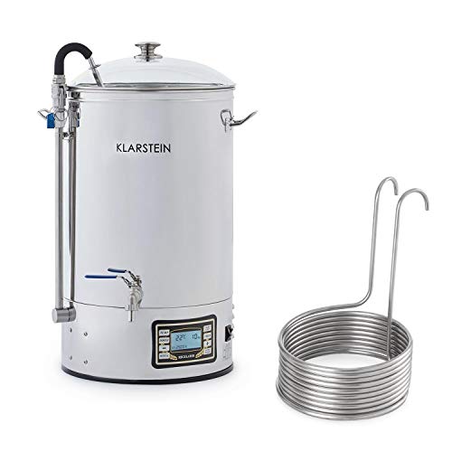 Klarstein Mundschenk & Eintauchkühler Bierbrauanlagen-Set - 2 Teile: Maischekessel + Eintauchkühler, Leistung: 2500W, Kessel-Volumen: 30 l, LCD-Display mit Touchfeld, Umwälzpumpe, 304 Edelstahl