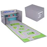 Edsnor Spielzeug Garage für Autos - 3 in1 Box für Spielzeugautos, Auto Organizer und Spielteppich (Nicht enthalten Autos)