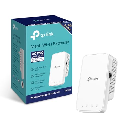 TP-Link RE330 WLAN Verstärker Repeater AC1200 (867MBit/s 5GHz + 300MBit/s 2,4GHz, WLAN Verstärker, App Steuerung, Signalstärkeanzeige, kompatibel zu allen WLAN Geräten, AP Modus)