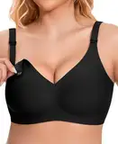 QooNoo Still BH Ohne Bügel Schwangerschafts BH Damen Push Up BH Große Brüste BH Baumwolle Schlaf Nahtloser BH Gepolstert Still-BH(Schwarz,3XL)
