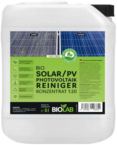 BIOLAB Solar & PV Photovoltaik Reiniger Konzentrat 1:20 (5 Liter Kanister) Solarreiniger zum Reinigen von Solaranlage, Photovoltaikanlage, Solarpanel, Solarmodul, PV-Anlage