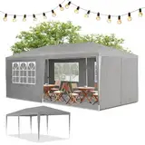 Juskys Partyzelt 3x6 m mit 6 abnehmbaren Seitenwänden & Dach - 18 m² - 12 Erdhaken & 6 Seile - Festzelt für Garten Party Hochzeit Gartenpavillon Gartenzelt Pavillon - Grau