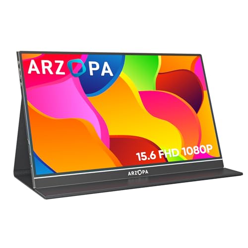 ARZOPA Portable Monitor, 15.6 Inch 1080 FHD Tragbarer Monitor with External HDR Eye Care Screen and HDMI/Type-C/USB-C, for Laptop/PC/Mac/PS4/Xbox