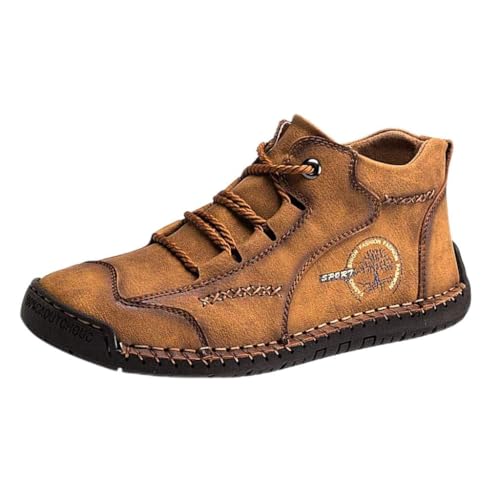 Vintage Fahrschuhe Herren Weich Leder Schuhe Arbeitsschuhe | Bequeme Atmungsaktiv Flache-Schuhe Stiefeletten | Outdoor Rutschfeste Freizeitschuhe Walkingschuhe Joggingschuhe Business Shoes