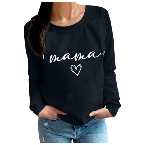 boseucn Damen Stillpullover mit Reißverschluss Rundhals Langarm Stillshirt Mama's Herz Drucken Stillen Stillfreundliches Umstandsmode Bequem Nursing Top Schwangerschaft Stilltops Langarmshirts