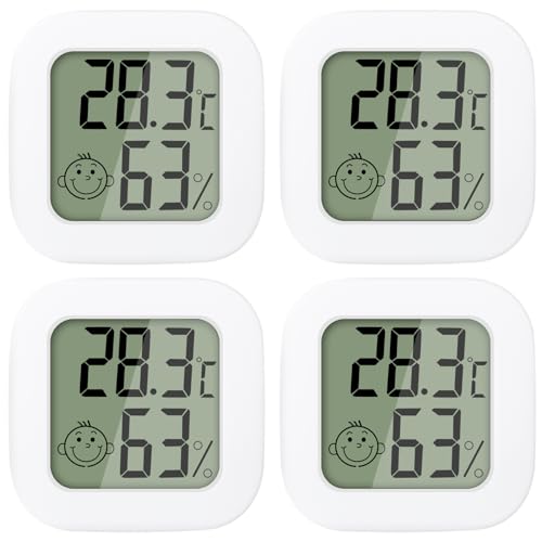 Gigavo® 4 Stück luftfeuchtigkeitsmesser Thermometer Innen Mini LCD Digital Thermometer Hygrometer Gauge für Babyzimmer Seniorenzimmer Arbeitszimmer Weinkeller usw (4 Stück Weiß)