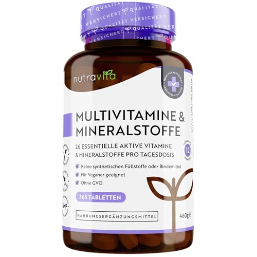 Multivitamin & Mineralstoffe - 365 hochdosierte Tabletten mit Bioaktiv-Formen und Premium-Rohstoffen - Unabhängig Laborgetestet - vegane, Multivitamintabletten mit 26 aktiven Vitamine