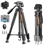 KINGJOY Kamera Stativ 185cm für Canon Nikon Aluminium Smartphone Stativ Tragfähigkeit 5KG mit Bluetooth Fernbedienung Handyhalterung und Tragetasche