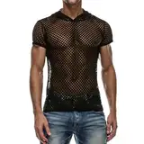 Mymyguoe Durchsichtig Tops Herren Mesh Netzshirt Kurzarm Netz Shirt Netzhemd Clubwear Netzoberteil Sexy Outfit Unterhemden Sexy Clubwear Guywear Unterwäsche Dessous Unterhemd