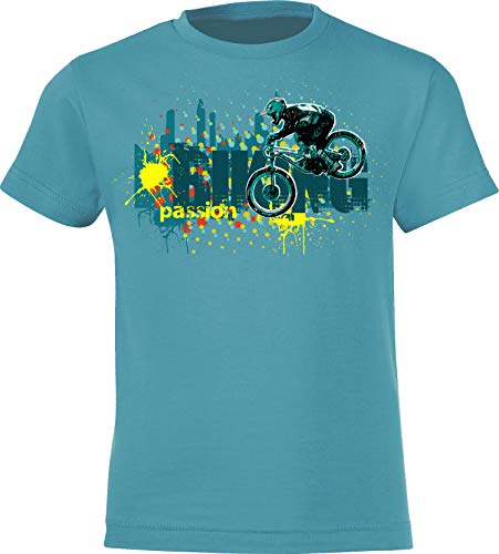 Kinder Fahrrad T-Shirt: Biking Passion - Geschenk-e Jungen & Mädchen - Radfahrer-in Mountain Bike MTB BMX Roller Rad Outdoor Junge Kind - Schule Sport Trikot Spielplatz Geburtstag (134-146)