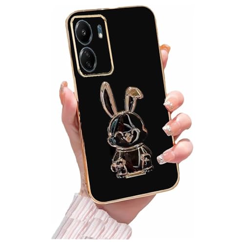 Miagon Kaninchen Ständer Hülle für Xiaomi Redmi 13C 4G,Cute Mädchen Dünn Galvanisierte Schutzhülle Weiches Case Bumper mit Hase Skalierbar Halter Kickständer