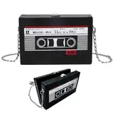 Kassette Handtasche Retro Umhängetasche Damen Tasche Kassetten Schultertasche,Vintage Bankett Handtasche mit Kette,Schräge Schultertasche Radio Handtasche für 80er 90er Jahre Disco Party Dekoration