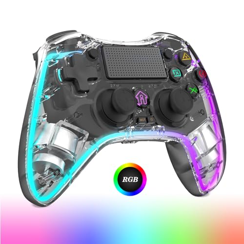 Duufun Wireless Controller für PS4, Game Controller Kompatibel mit PS4/Pro/Slim/PC mit RGB-Licht/2 Programmierbaren Tasten, Gamepad mit Turbo/Dual Vibration/6-Achsen/Touchpad/3.5mm Audio Jack