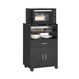 SoBuy FSB09-SCH Küchenschrank Küchenwagen Rollschrank Getränkewagen Mikrowellenschrank mit Einer Schieb-Ablage Schwarz BHT ca. 59x92x40cm