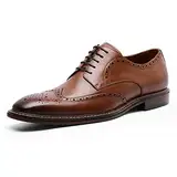 DESAI Herren Schnürhalbschuhe Brogue Abendschuhe Anzugschuhe Formelle Italienische Geschäft Hochzeitsschuhe, Braun, 46 EU