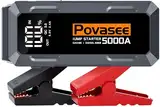 Povasee Starthilfe Powerbank, 5000A Starthilfe (bis zu Alle Benzin/10L Diesel) mit 3 Zoll LCD-Display, Starthilfe Auto mit 2 USB-Ausgängen, Starthilfekabel und LED, Jump Starter für 12V Fahrzeuge