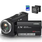 Delmodes Videokamera 2.7K 50MP Camcorder 16X Digitalzoom Vlogging Camera mit LED-Fülllicht für YouTube, 2.8" LCD Bildschirm Camcorder mit 32 GB SD-Karte, 2 Batterien