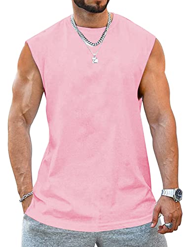 Tank Top Herren Ärmelloser Muskelshirt Workout Sport Fitness T Shirts Männer Gym Tops Trägershirts Tee Top für Men Blassrosa L