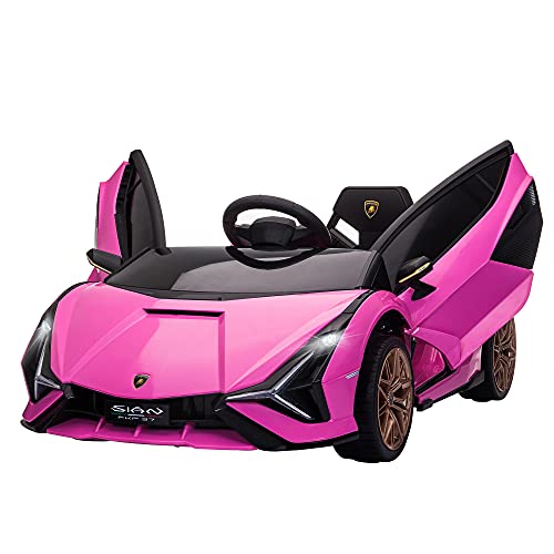 HOMCOM Kinderfahrzeug 12V 2 Fahrmodi Lamborghini SIAN SUV-Auto-Spielzeug Elektroauto mit Fernbedienung Musik(MP3/USB) Licht 37-60 Monate Metall Rosa 108 x 62 x 40 cm