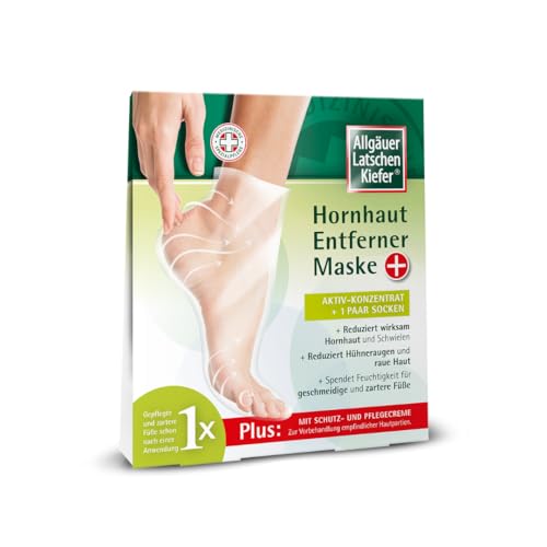 ALLGÄUER LATSCHENKIEFER Hornhaut Entferner Maske Plus, für geschmeidige und zartere Füße, reduziert Hornhaut & Schwielen, Hühneraugen & raue Haut und spendet Feuchtigkeit., 1 Stück (1er Pack)