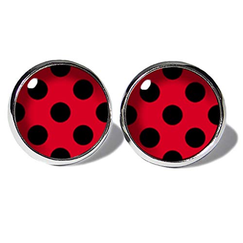 Schwarz-Rot Polka Dots Ohrstecker ABOUKI Damen Mädchen Kind Kinder Edelstahl Ohrschmuck Motiv Punkte gepunktet Rockabilly handgefertigte Ohrringe silber-farben