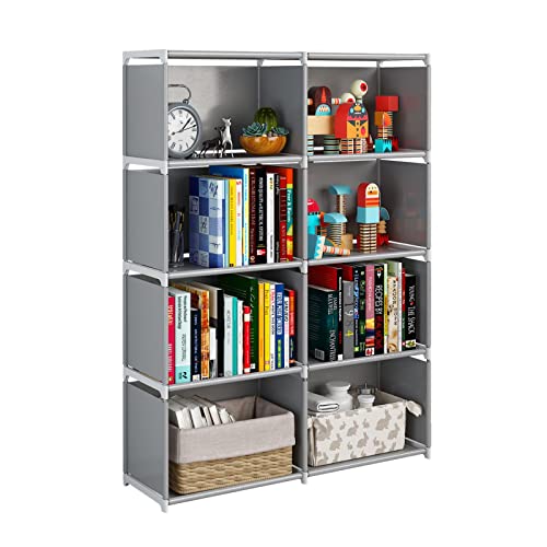 JIUYOTREE 5-stöckiger Schrank-Organizer mit Stofftuch auf der Rückseite, zweireihig, modular, würfelförmig, Bücherregal, Wohnzimmer, Arbeitszimmer, Schlafzimmer, grau