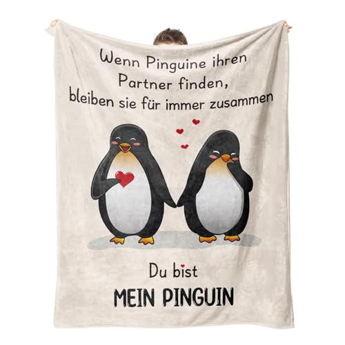 Valentinstag für Sie Ihn, Jahrestag Geschenk für Sie, Ich Liebe Dich Geschenke für Frauen Männer, Personalisierte Pinguin Decke, Valentinstag, Partner Geschenk für Frauen Männer 62x52 Zoll