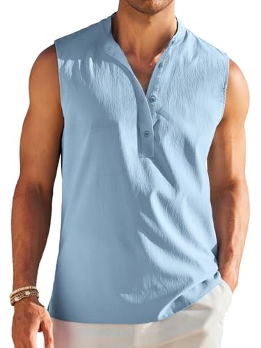 BUNSLOOM Ärmellose Strand Shirts für Männer Sommer Tank Shirts Casual Henley Tank Top