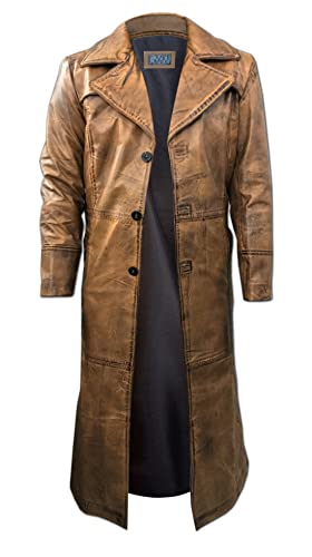 JAKLEZ Ledermantel Herren - Leder Mantel Für Männer - Klassischer Ledermantel Herren Lang - Leder Leder Trenchcoat Herren (DE/NL/SE/PL, Alphanumerisch, L, Regular, Regular, Braun)