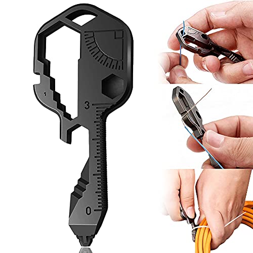 Schlüsselwerkzeug | 24 in 1 Multifunktionaler Outdoor-Schlüssel | Outdoor-Camping | Outdoor-Grundlagen | Geeignet für Outdoor-Notfall-Überlebenswerkzeuge (Edelstahl, Schwarz)