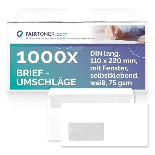 FairToner Briefumschläge DIN lang mit Fenster (1.000 Stück) selbstklebend, Fensterbriefumschläge 22 x 11 cm weiß