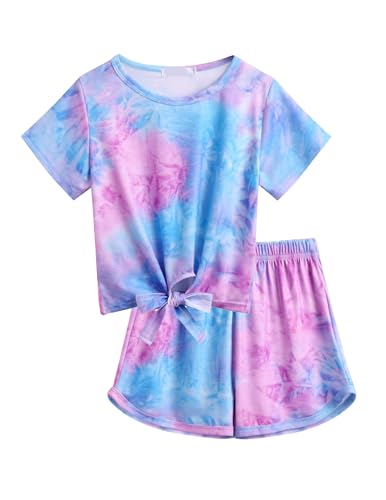 Arshiner Mädchen Kleidung Set Batik Sommer T-Shirt mit Shorts Kinder Freizeitanzug Sport Bekleidungssets für Mädchen 7-8 Jahre