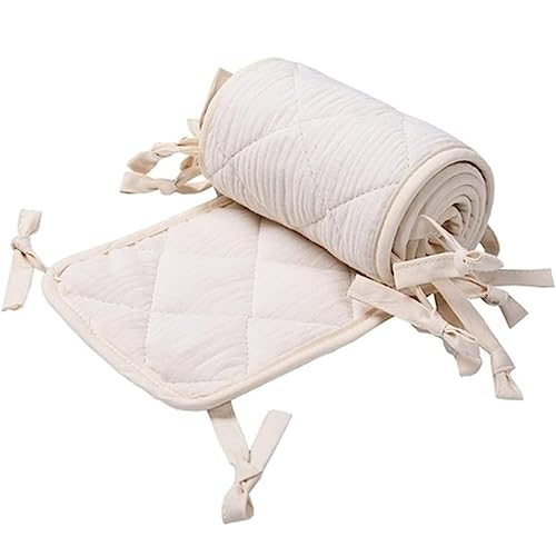 Baby Bettumrandung, Babybett Umrandungen, Kinderbetten Kantenschutz Baby Babybett, Atmungsaktive Polsterung, Kopfschutz Babybett Umrandungen, Rausfallschutz für Babybett Gitterstäbe,Rosaeige,120*15CM