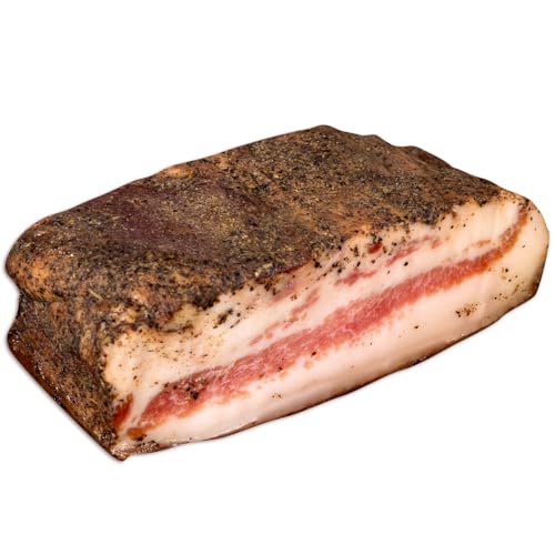 WURSTBARON® Guanciale Stagionato für Spaghetti Carbonara, getrocknet mit Pfeffer, Speck/Schweinebacke aus Italien (1 x 300g)