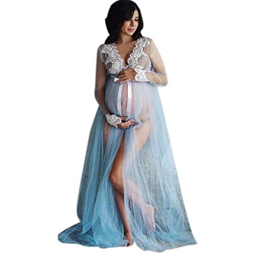 QIUhhpuy Schwangerschaftskleid Fotoshooting Umstandskleider Elegant Damen Maxi Spitzenkleid Mesh Maternity Sommerkleider Mütter Geschenke Schwangere Kleid Frauen Trägerloser Chiffon