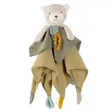 Fehn Schmusetuch Bär fehnNATUR - Spielkamerad & Stofftier-Schnuffeltuch mit Baumwolle aus kontrolliert biologischem Anbau (kbA) mit Schnuller-Befestigung - für Babys & Kleinkinder ab 0+ Monaten